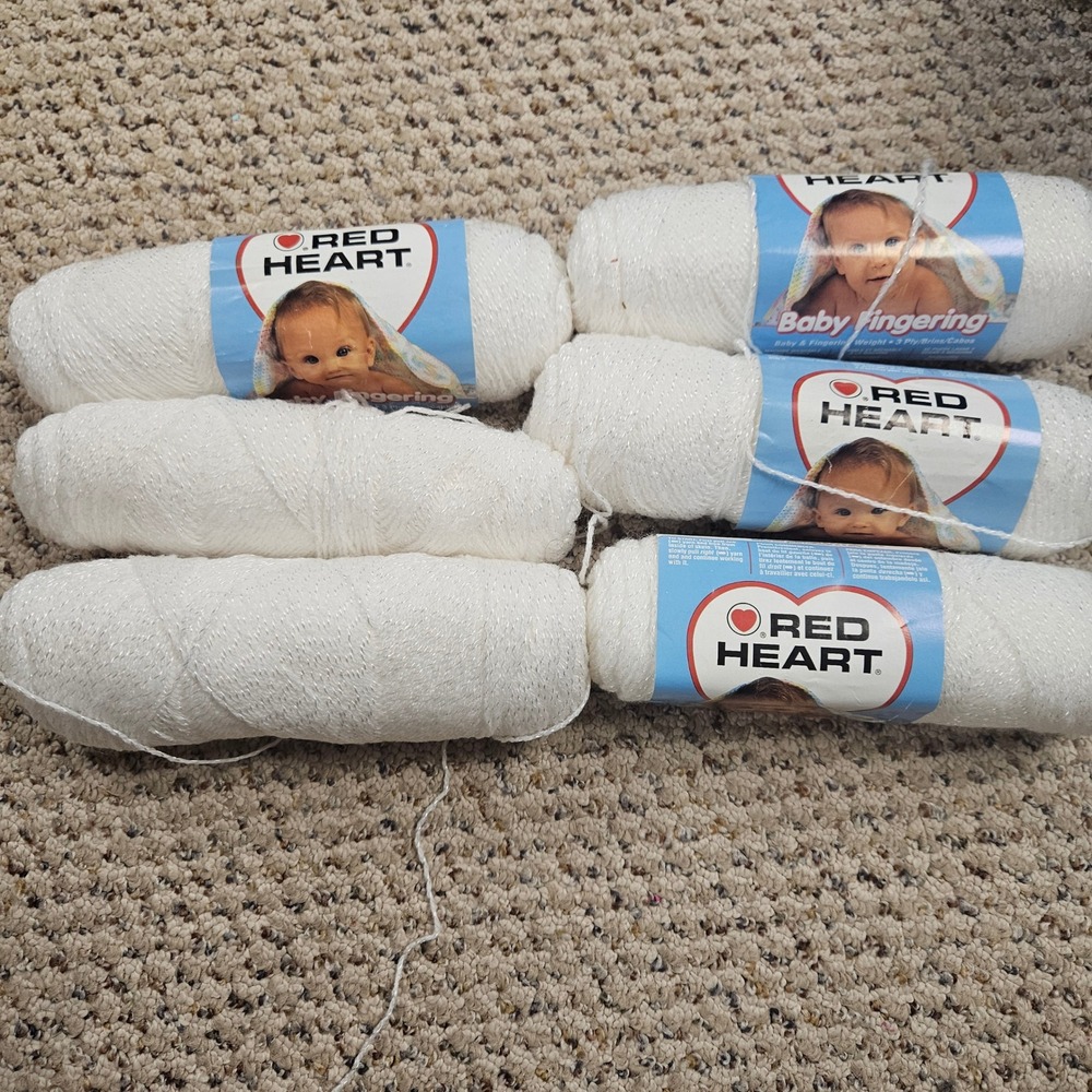 Red Heart Baby Fingering Yarn White 3 Ply Lot of 6 Skeins Art E.255 1620 Yards